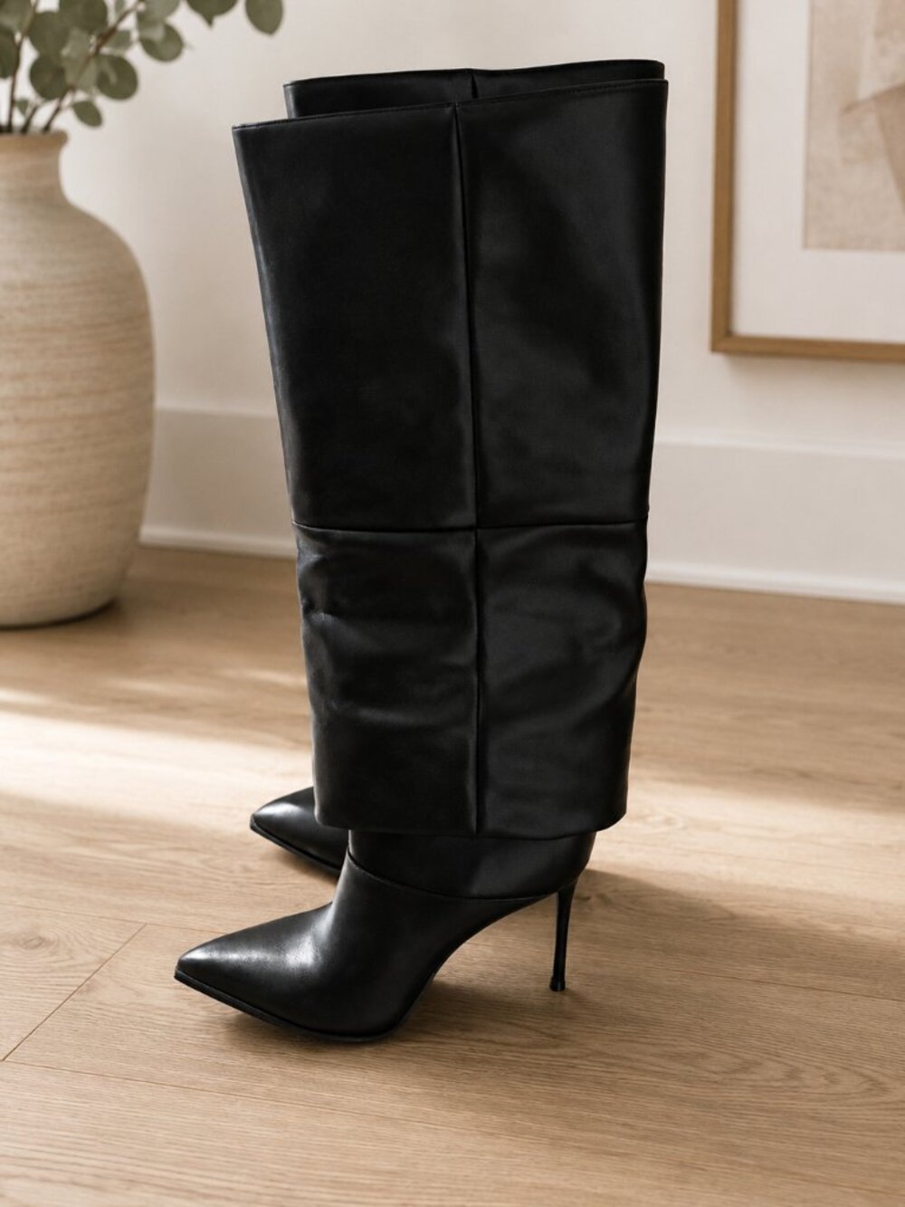 Black Knee-High Stiletto Boots – Size 9.5 – New